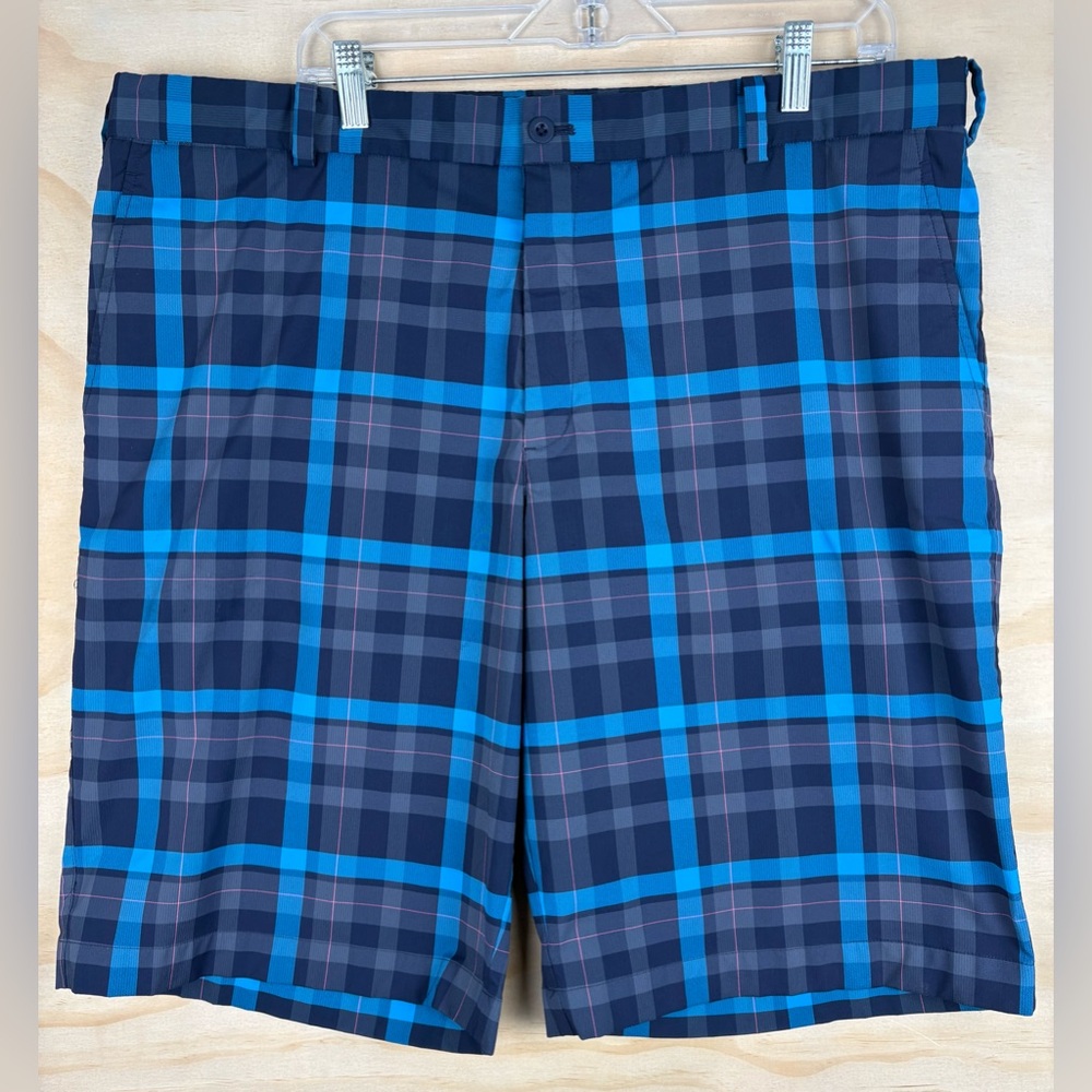 Nike Golf Shorts Mens 40 Blue Plaid Dri-FIT Stretch Tech